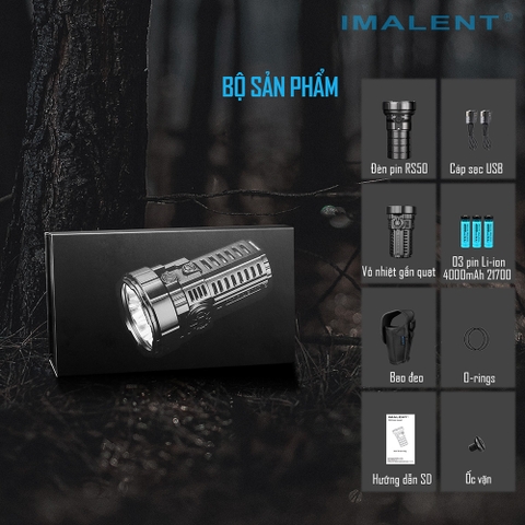 Đèn pin IMALENT RS50 độ sáng 20000lm chiếu xa 1160m 8 LED CREE XHP50.3 dùng 3 pin 21700 4000mAh kèm theo sạc nam châm
