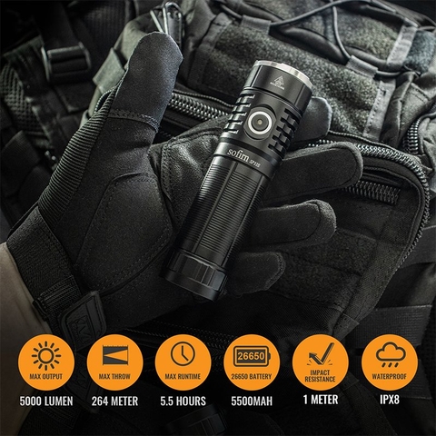 Đèn pin SOFIRN SP33S LED CREE XHP70.2 độ sáng 5000 lumen chiếu xa 264m pin sạc 26650 sạc Type-C