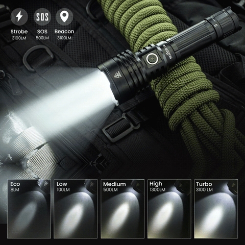 Đèn pin SOFIRN C8L độ sáng 3100 lumen chiếu xa 531m sạc USB Type C pin 21700 (kèm theo)