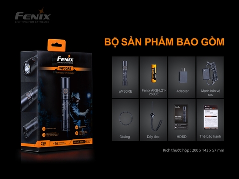 Đèn pin chống cháy nổ FENIX WF30RE độ sáng 280 lumen chiếu xa 170m pin 2600mAh