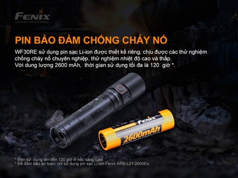 Đèn pin chống cháy nổ FENIX WF30RE độ sáng 280 lumen chiếu xa 170m pin 2600mAh