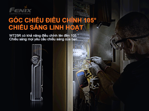 Đèn pin FENIX WT25R 1000 lumen chiếu xa 220m điều chỉnh góc chiếu đuôi nam châm