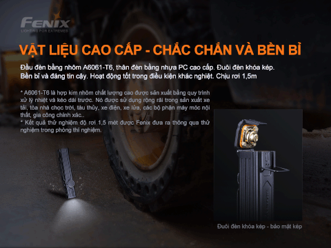 Đèn pin FENIX WT25R 1000 lumen chiếu xa 220m điều chỉnh góc chiếu đuôi nam châm