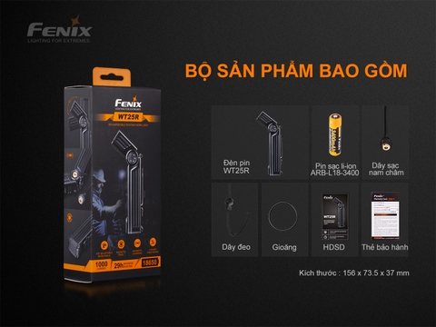 Đèn pin FENIX WT25R 1000 lumen chiếu xa 220m điều chỉnh góc chiếu đuôi nam châm