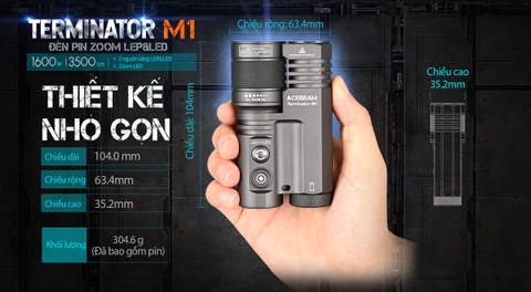 Đèn pin ACEBEAM M1 Terminator 3500 lumen chiếu xa 1600m sạc USB-C pin 21700 5000mah