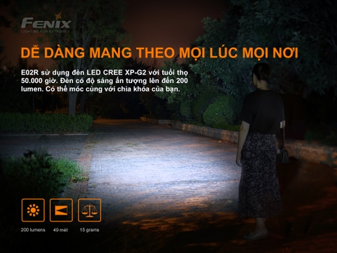 Đèn pin mini móc khóa FENIX E02R độ sáng 200 lumen chiếu xa 49m