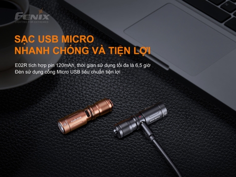 Đèn pin mini móc khóa FENIX E02R độ sáng 200 lumen chiếu xa 49m