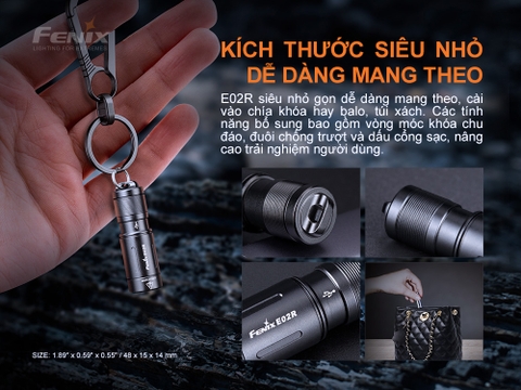 Đèn pin mini móc khóa FENIX E02R độ sáng 200 lumen chiếu xa 49m