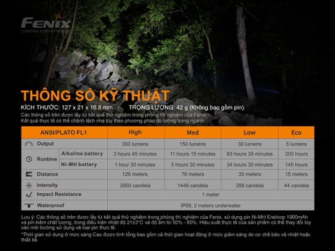 Đèn pin FENIX E20 V2 sáng 350 lumens chiếu xa 126m dùng 2 pin AA nhỏ gọn
