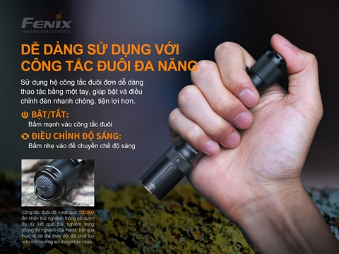 Đèn pin FENIX E20 V2 sáng 350 lumens chiếu xa 126m dùng 2 pin AA nhỏ gọn