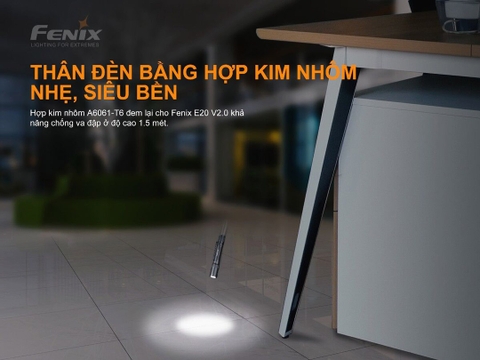 Đèn pin FENIX E20 V2 sáng 350 lumens chiếu xa 126m dùng 2 pin AA nhỏ gọn