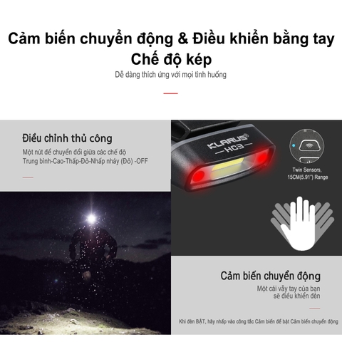 Đèn pin đội đầu KLARUS HC3 LED COB độ sáng 100 lumen chiếu xa 15m (pin liền)