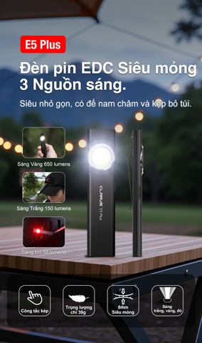 KLARUS E5 PLUS – Đèn pin EDC siêu mỏng 650lm, sạc Type-C, siêu nhẹ 39g