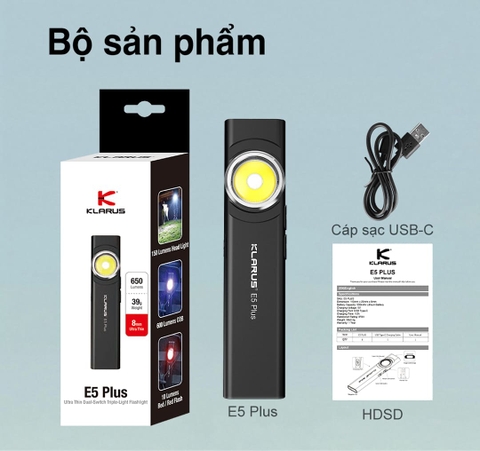 KLARUS E5 PLUS – Đèn pin EDC siêu mỏng 650lm, sạc Type-C, siêu nhẹ 39g