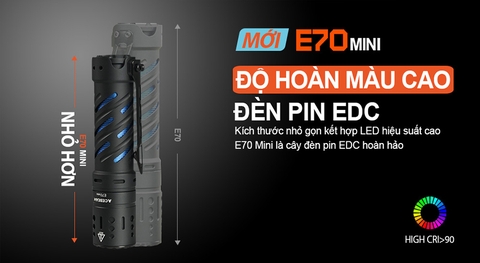 Đèn pin ACEBEAM E70 Mini độ sáng 2000 lumen CRI 90 chiếu xa 153m sử dụng pin sạc 18650 3100mAh