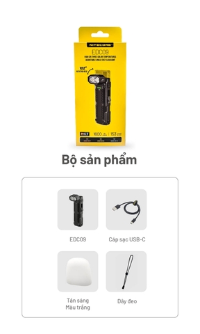 NITECORE EDC09 – Đèn pin EDC xoay đầu đa năng sáng 1600 lm 3 nhiệt màu sáng CRI