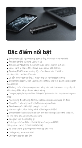 NITECORE EDC17 – Đèn pin EDC siêu mỏng độ sáng 1500lm, 3 nguồn sáng (Trắng, UV, Laser xanh)