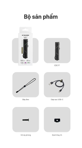 NITECORE EDC17 – Đèn pin EDC siêu mỏng độ sáng 1500lm, 3 nguồn sáng (Trắng, UV, Laser xanh)