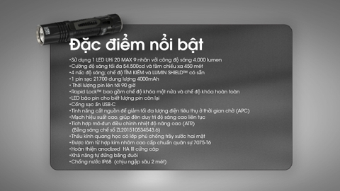 Đèn pin NITECORE EDC33 sáng 4000 lumen chiếu xa 450m pin dung lượng 18650 4000mAh sạc USB C
