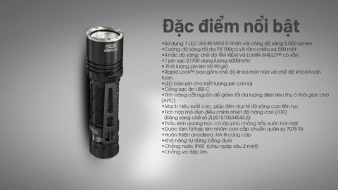 Đèn pin NITECORE EDC35 độ sáng 5000 lumen chiếu xa 550m pin 21700 cổng sạc USB-C