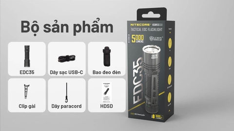 Đèn pin NITECORE EDC35 độ sáng 5000 lumen chiếu xa 550m pin 21700 cổng sạc USB-C