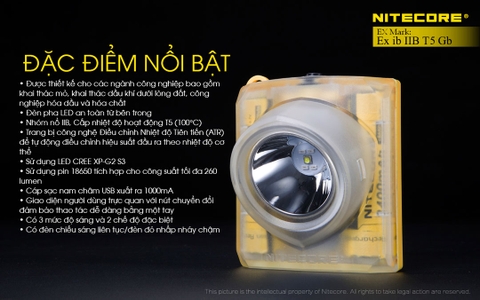 Đèn pin đeo đầu chống cháy nổ NITECORE EH1 sáng 260 lumens chiếu xa 205m pin dung lượng 6800mAh