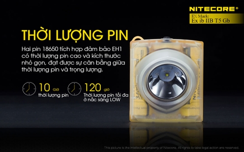 Đèn pin đeo đầu chống cháy nổ NITECORE EH1 sáng 260 lumens chiếu xa 205m pin dung lượng 6800mAh