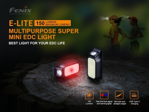 Đèn pin gài mũ FENIX E-LITE độ sáng 150 lumen chiếu xa 40 mét cổng sạc USB pin liền thân 275mAh