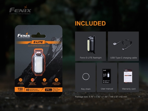 Đèn pin gài mũ FENIX E-LITE độ sáng 150 lumen chiếu xa 40 mét cổng sạc USB pin liền thân 275mAh