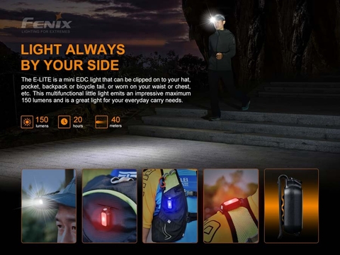 Đèn pin gài mũ FENIX E-LITE độ sáng 150 lumen chiếu xa 40 mét cổng sạc USB pin liền thân 275mAh
