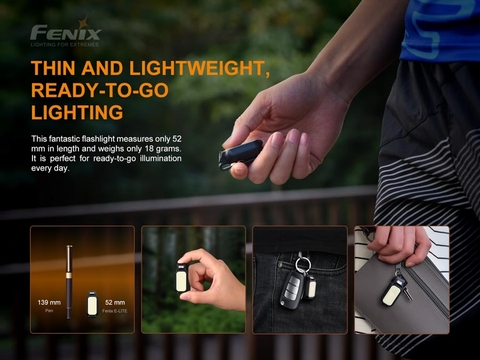 Đèn pin gài mũ FENIX E-LITE độ sáng 150 lumen chiếu xa 40 mét cổng sạc USB pin liền thân 275mAh
