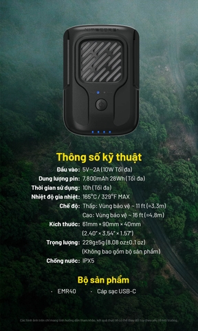 Máy đuổi muỗi NITECORE EMR40 – Pin 10.000mAh, FCB 2.0, 10 giờ, IPX5