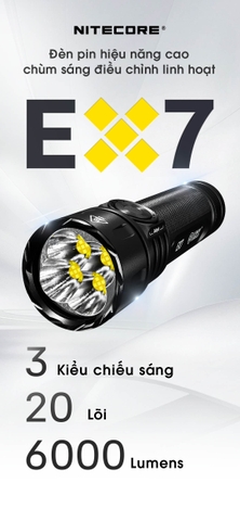 NITECORE EX7 – Đèn pin đa tác vụ, sáng 6000lm chiếu xa 500m, tuỳ chỉnh ánh sáng