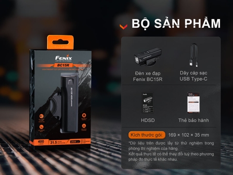 Đèn xe đạp FENIX BC15R gọn gàng sáng 400 lumen chiếu xa 78m USB-C pack pin liền thân kính có vạch cắt chống chói