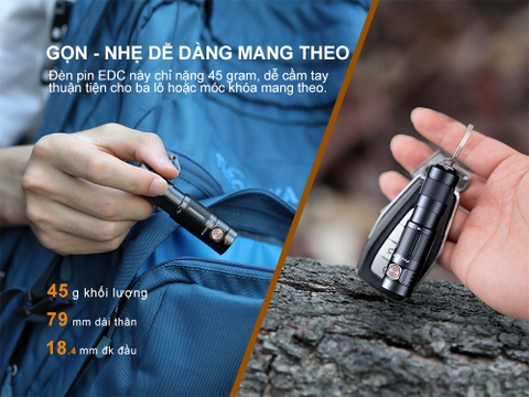 Đèn pin mini FENIX E09R độ sáng 600 lumen chiếu xa 124m