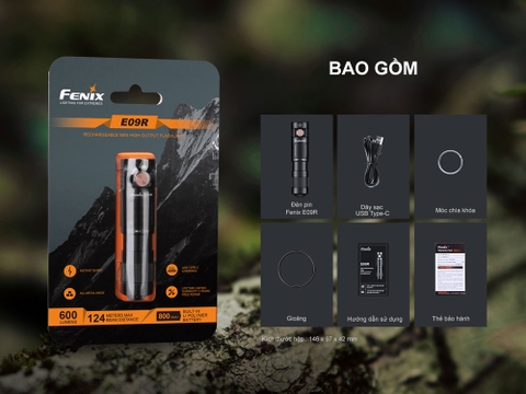 Đèn pin mini FENIX E09R độ sáng 600 lumen chiếu xa 124m