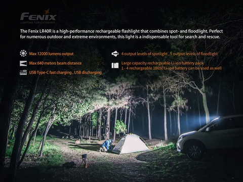 Đèn pin siêu sáng FENIX LR40R độ sáng 12000 lumen chiếu xa 773m pin 12000mAh cổng sạc type-C