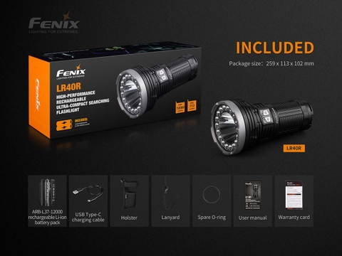 Đèn pin siêu sáng FENIX LR40R độ sáng 12000 lumen chiếu xa 773m pin 12000mAh cổng sạc type-C