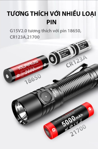 Đèn pin KLARUS G15 v2 độ sáng 4200 lumen chiếu xa 200m pin sạc 21700 5000mAh cổng sạc USB C kiêm power bank