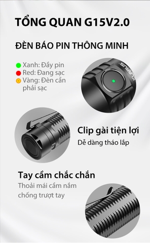 Đèn pin KLARUS G15 v2 độ sáng 4200 lumen chiếu xa 200m pin sạc 21700 5000mAh cổng sạc USB C kiêm power bank