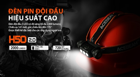 Đèn pin đội đầu ACEBEAM H50 V2.0 sáng 2000 lumen chiếu xa 141m (kèm pin)