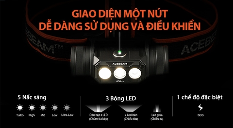Đèn pin đội đầu ACEBEAM H50 V2.0 sáng 2000 lumen chiếu xa 141m (kèm pin)