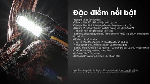 Đèn đội đầu siêu nhẹ Nitecore HA15 UHE 400 lumens pin 14500/AA