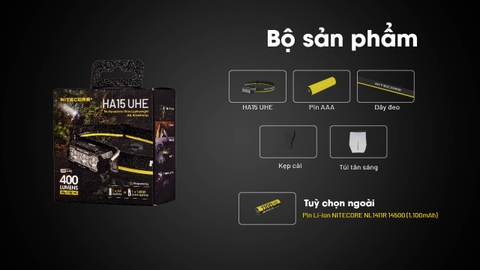 Đèn đội đầu siêu nhẹ Nitecore HA15 UHE 400 lumens pin 14500/AA