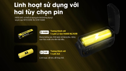 Đèn đội đầu siêu nhẹ Nitecore HA15 UHE 400 lumens pin 14500/AA