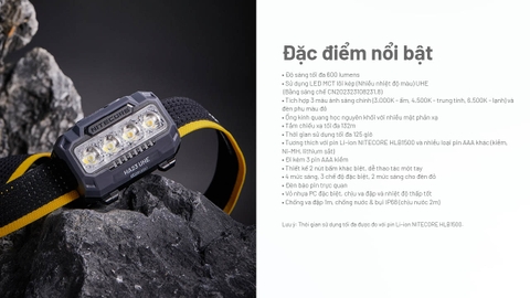 Đèn Pin Đội Đầu NITECORE HA23 UHE - 600lm, Siêu Nhẹ, Pin AAA