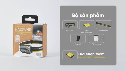 Đèn Pin Đội Đầu NITECORE HA23 UHE - 600lm, Siêu Nhẹ, Pin AAA