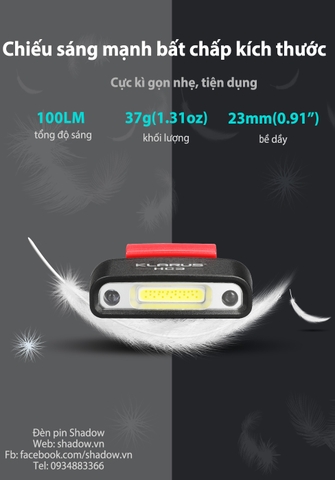 Đèn pin đội đầu KLARUS HC3 LED COB độ sáng 100 lumen chiếu xa 15m (pin liền)