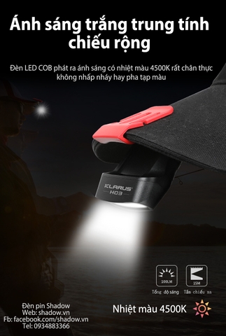 Đèn pin đội đầu KLARUS HC3 LED COB độ sáng 100 lumen chiếu xa 15m (pin liền)