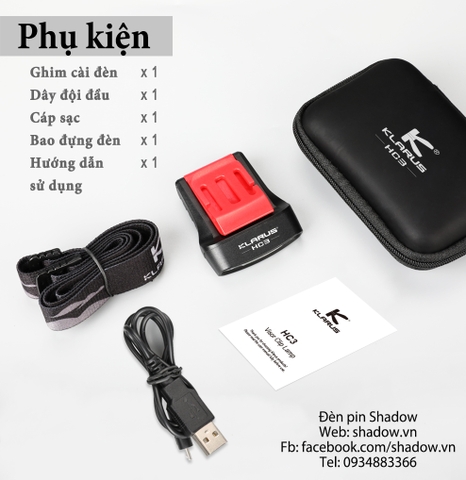 Đèn pin đội đầu KLARUS HC3 LED COB độ sáng 100 lumen chiếu xa 15m (pin liền)